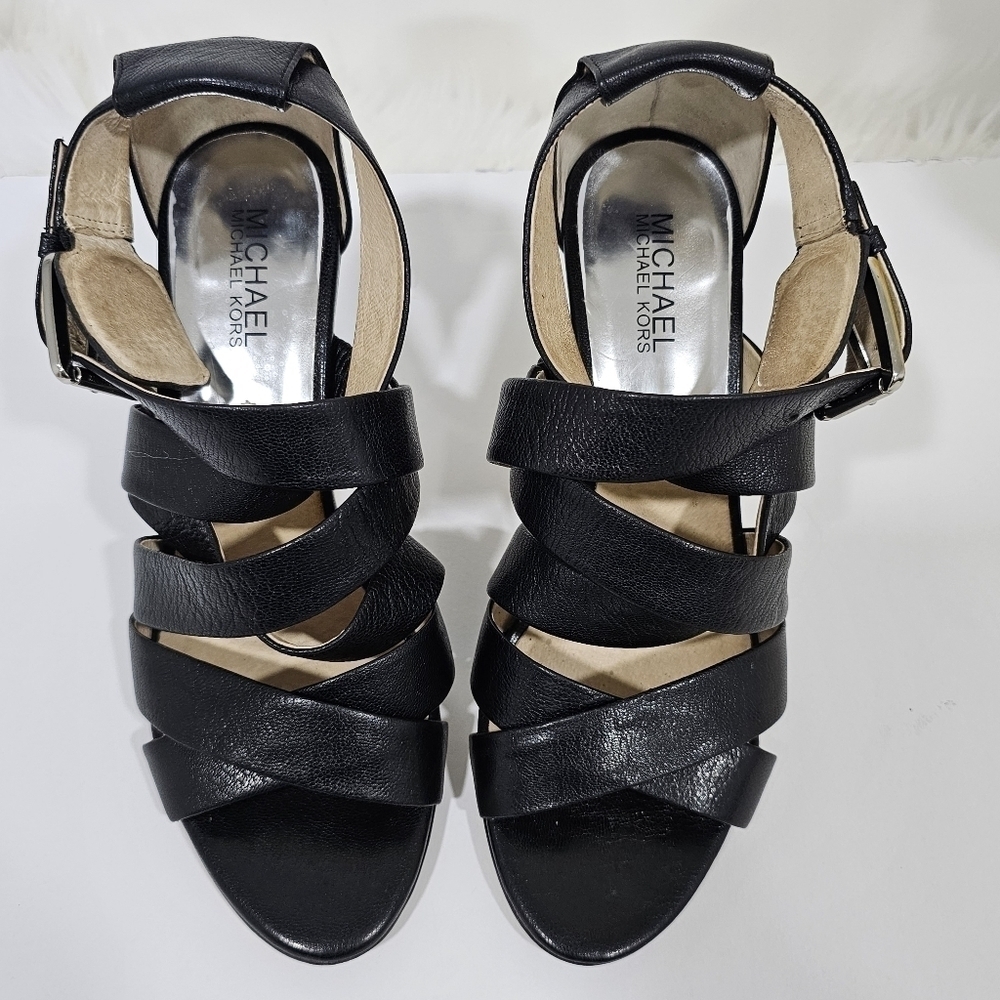Michael Kors heels black leather size 8M Strappy sandals - Picture 13 of 13